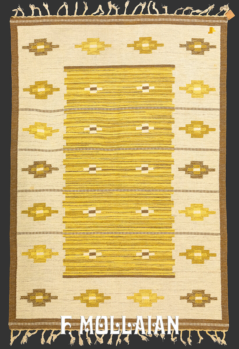 Rollakan Swedish Flat-weave Rug White/Gold Color n°:838849